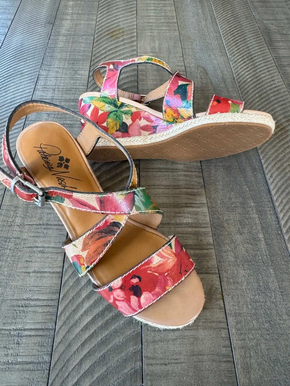Patricia Nash Rafa Floral Leather Espadrille Wedge Sandals Women’s Size 7